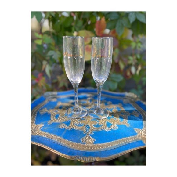 Vintage Millenium 2000 Y2K Champagne Glasses Gold Lettering Set of 2 - Picture 6 of 7